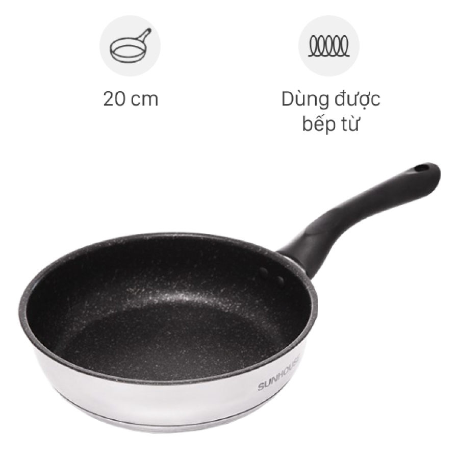 Chảo inox chống dính vân đá đáy từ Sunhouse IN20M4