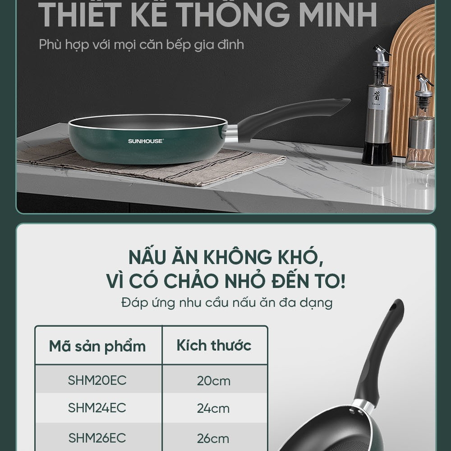 CHẢO CHỐNG DÍNH ĐÁY TỪ SUNHOUSE ECO SHM20EC