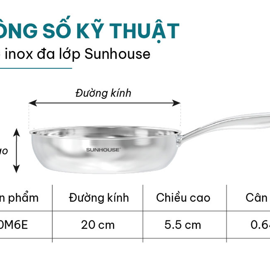 CHẢO INOX ĐA LỚP SUNHOUSE IN24M6E