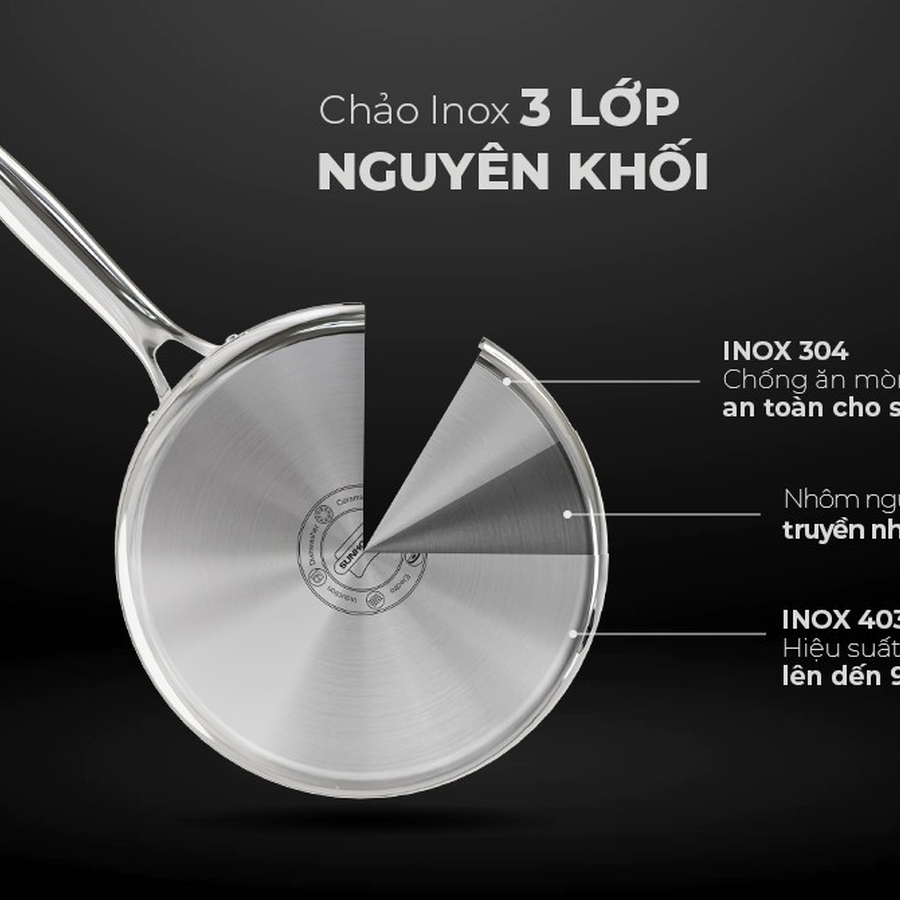 CHẢO INOX 3 LỚP ULTRA TITANIUM SUNHOUSE STI26M