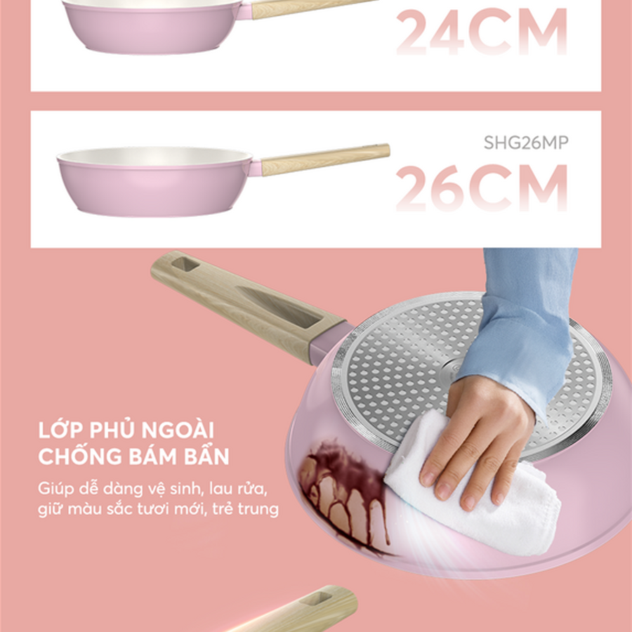 CHẢO PHỦ SỨ NANO ĐÁY TỪ SUNHOUSE HEALTHY SHG20/24/26MP